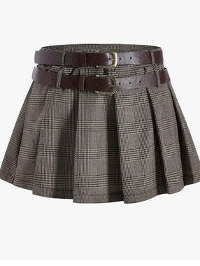 Women's Pleated Mini Skirt Y2k Plaid Belted Low Rise Cute Going Out Skirt